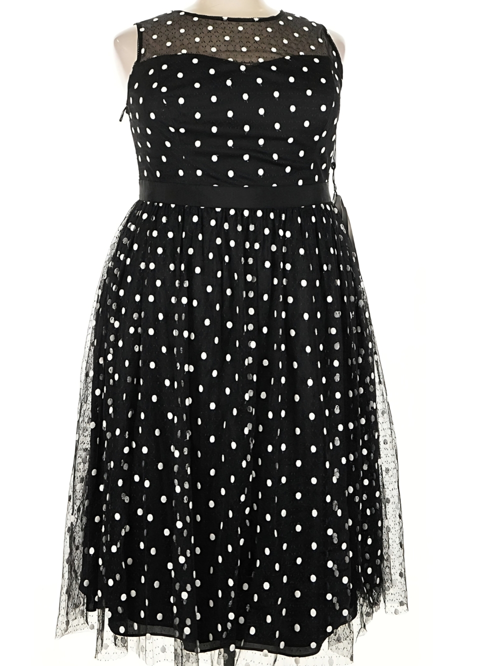 Adrianna Papell Black Dress with White Polka Dots